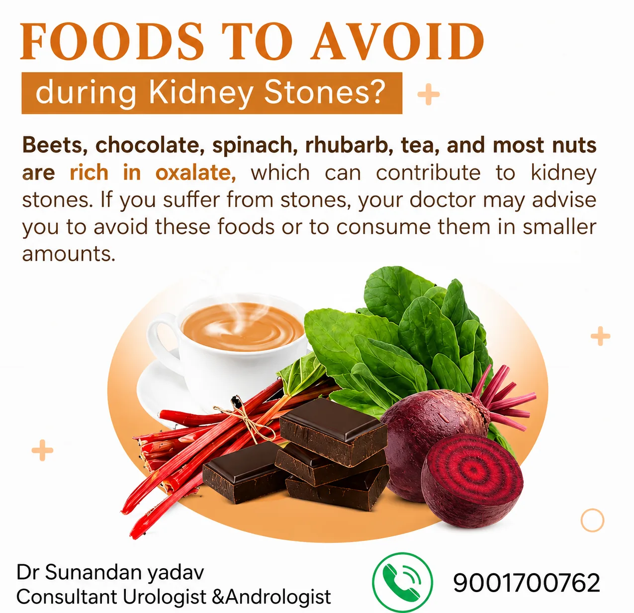 Foods to avoid during kidney stones awareness graphic